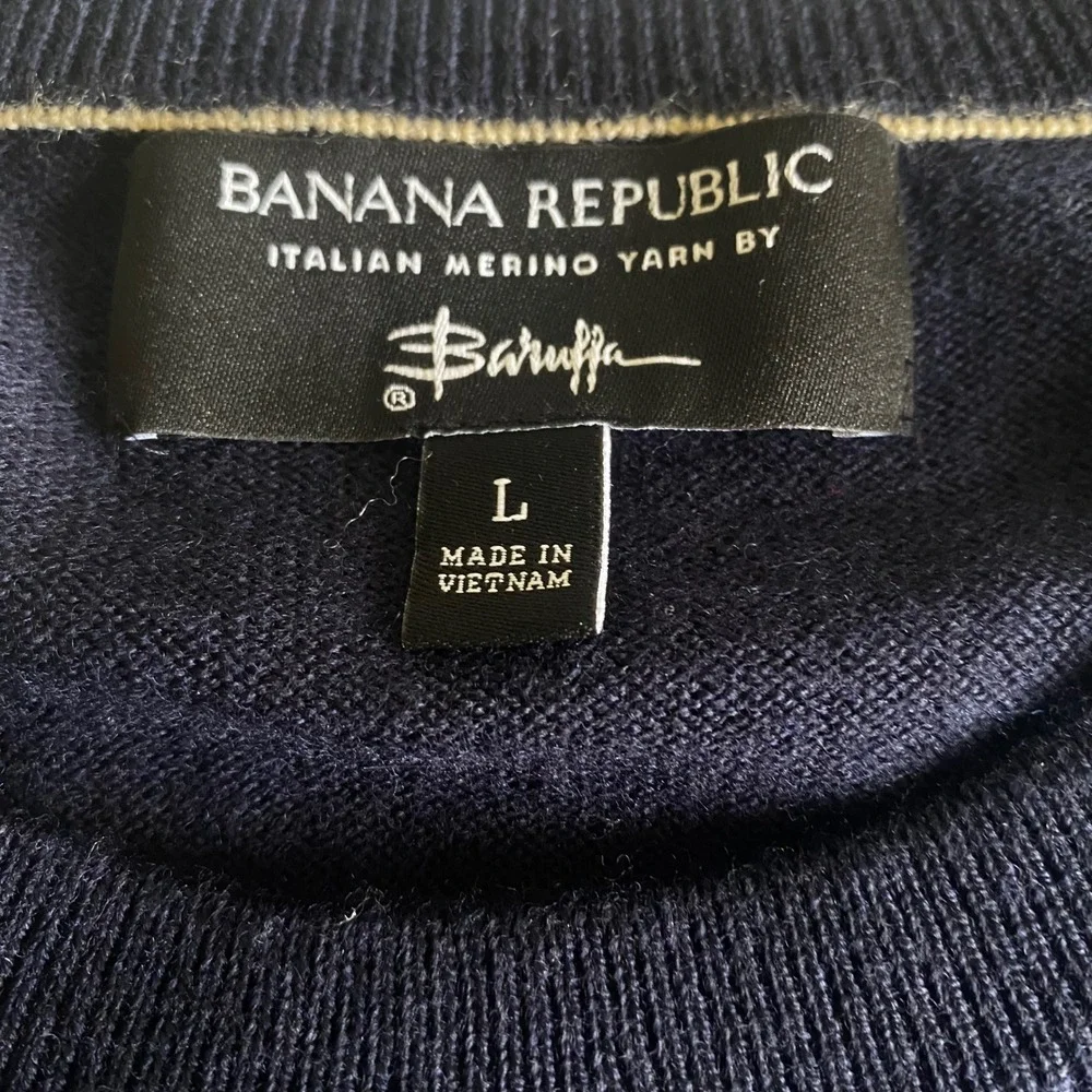 Banana Republic Merino Wool Sweater Navy Crew Neck Knit Size‎ L